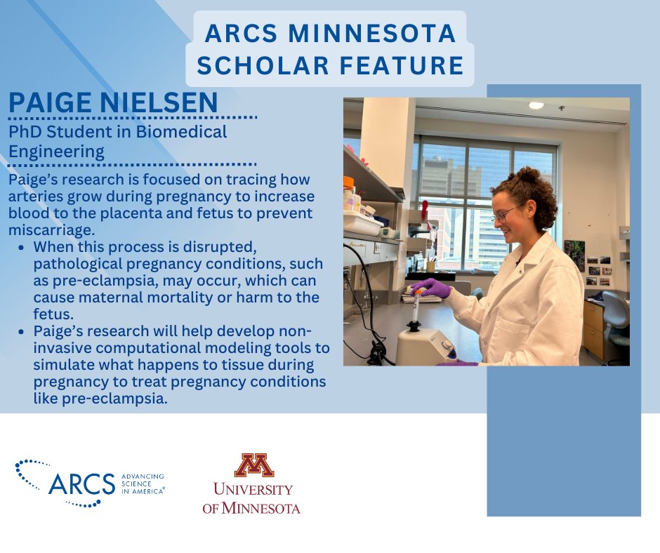 ARCS_MN_STEM's tweet photo. Meet ARCS University of Minnesota Scholar Paige Nielsen! 
Paige will use her 2023 Scholar Award for everyday research necessities. #BiomedicalEngineering #research #UniversityofMinnesota https://t.co/L421dPjpCJ