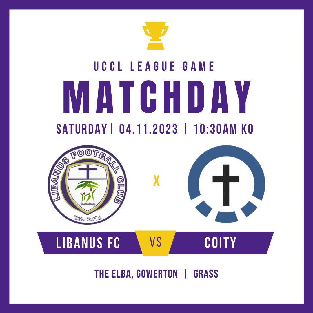🚨 MATCHDAY!!🚨 

🟣 UCCL League Game 🟣

🆚 Libanus FC vs Coity Nolton &amp; Brackla
📍 The Elba - Grass
⏰ 10.30am KO
🗓️ Saturday 4th November 2023
🏆 League Game

#UppaLibs 💜🤍💜
