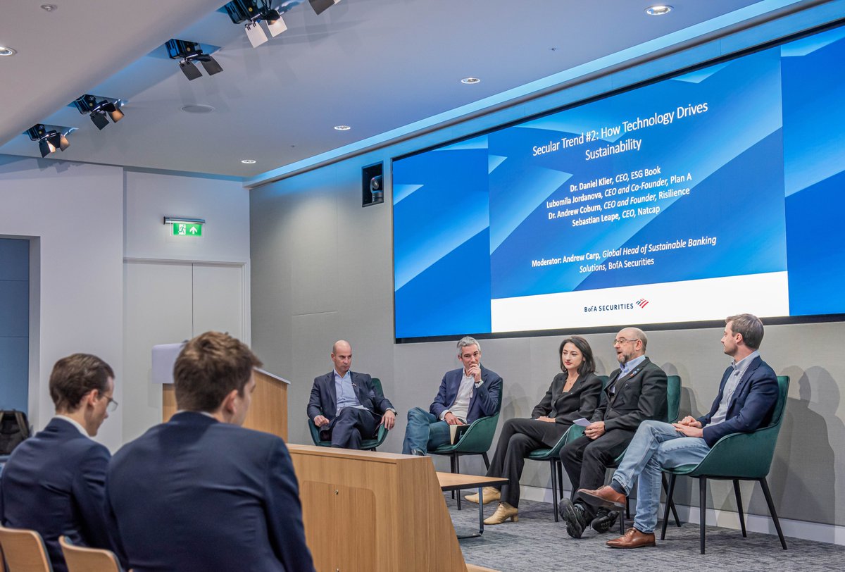 How does #technology drive sustainability? ESG Book, Plan A, Risilience and natcap shared their thoughts at our recent BofA European Private Tech TrailBlazers Conference in London. #BofATech