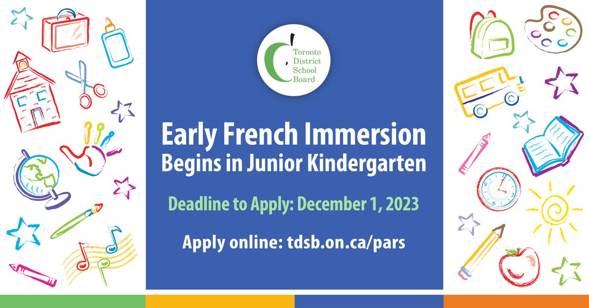 The application period for Early French Immersion opens on Monday November 6, 2023. But don't worry - it is not a first-come, first-served process. All on-time applicants will be offered a place in the program.