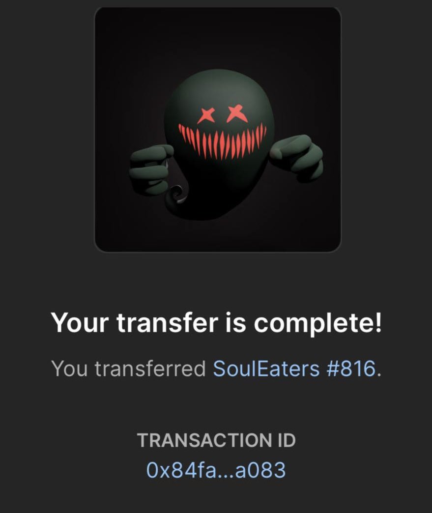 Good evening and a wonderful weekend all.

Another 2 <a href="/SoulEatersXyz/">SoulEaters</a> found a new holder only by minting some of my <a href="/hodlnburn/">Hodl n Burn</a> #PolygonNfts 

1 spot left: mint 5 get 1 #souleater
 
Big @KreepyKritters giveaway at 200 mints.