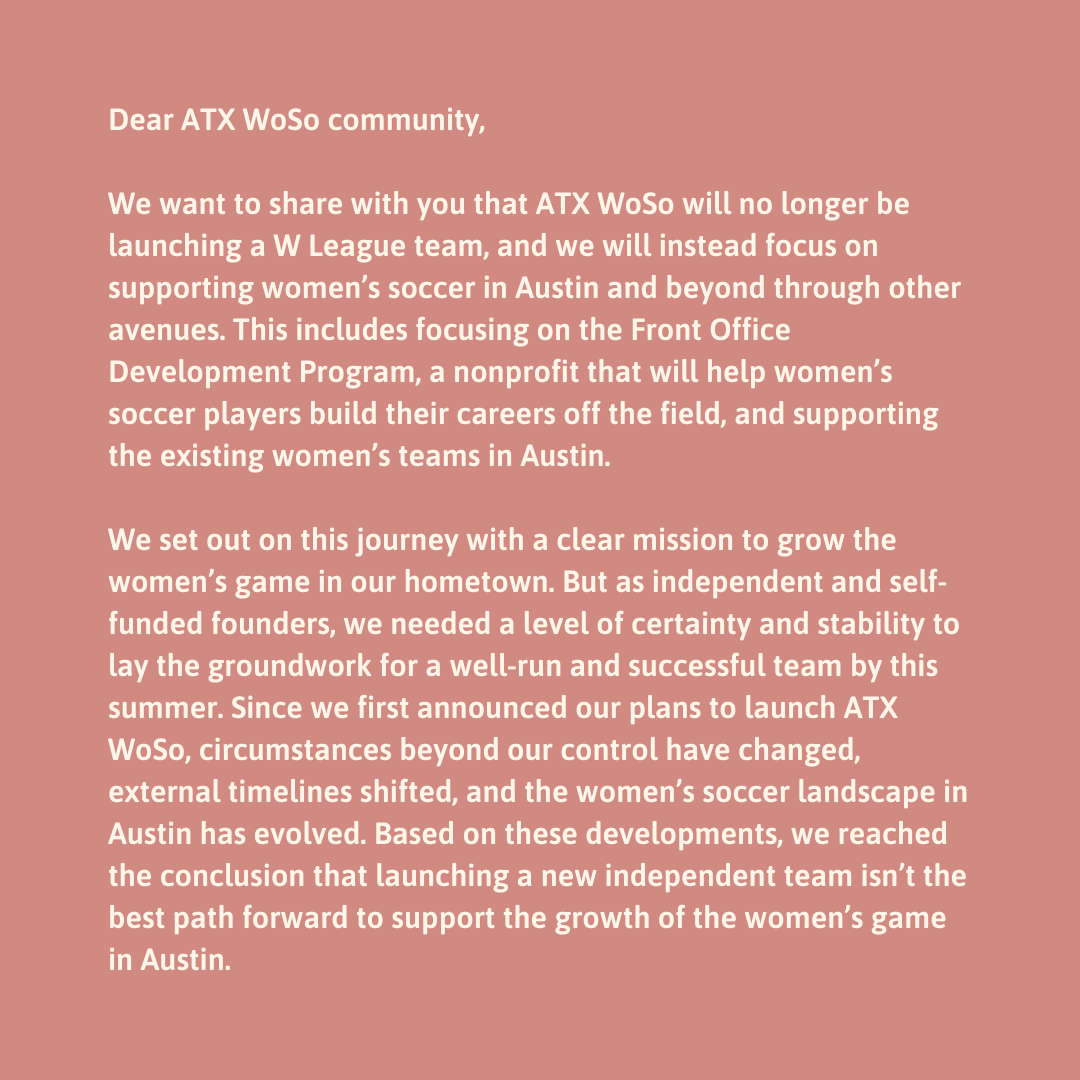ATXWoSo's tweet photo. An update on the future of ATX WoSo. https://t.co/iJQMacZi1L