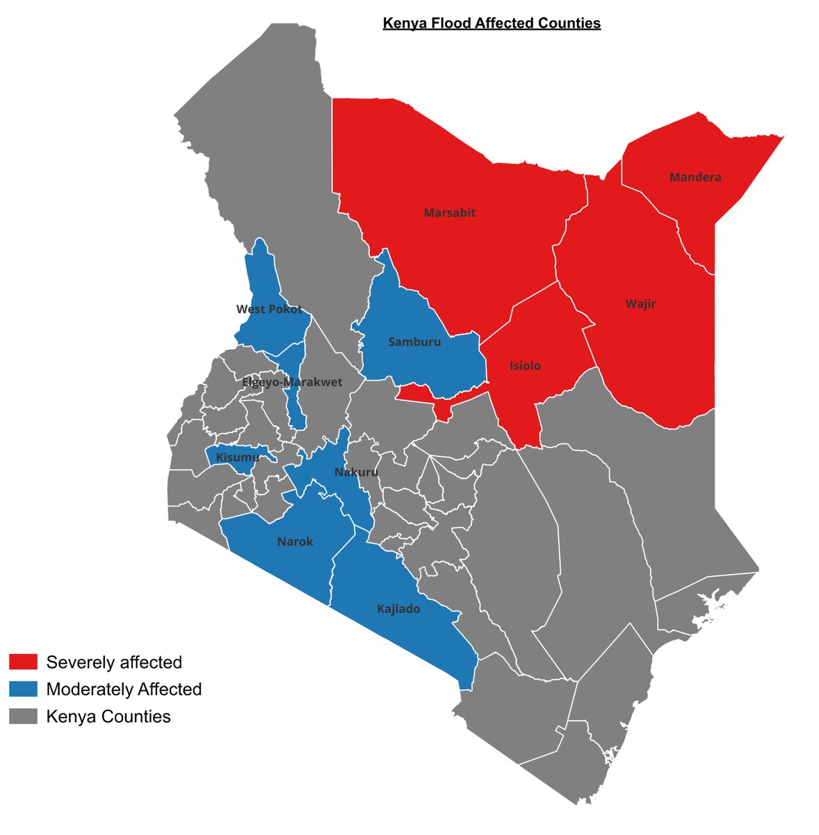 #30DayMapChallenge Day 3:Polygons

Counties in Kenya that have been affected by floods during the 2023 October-December short rains

Visualized on #QGIS 
#womeninSTEM #gischat