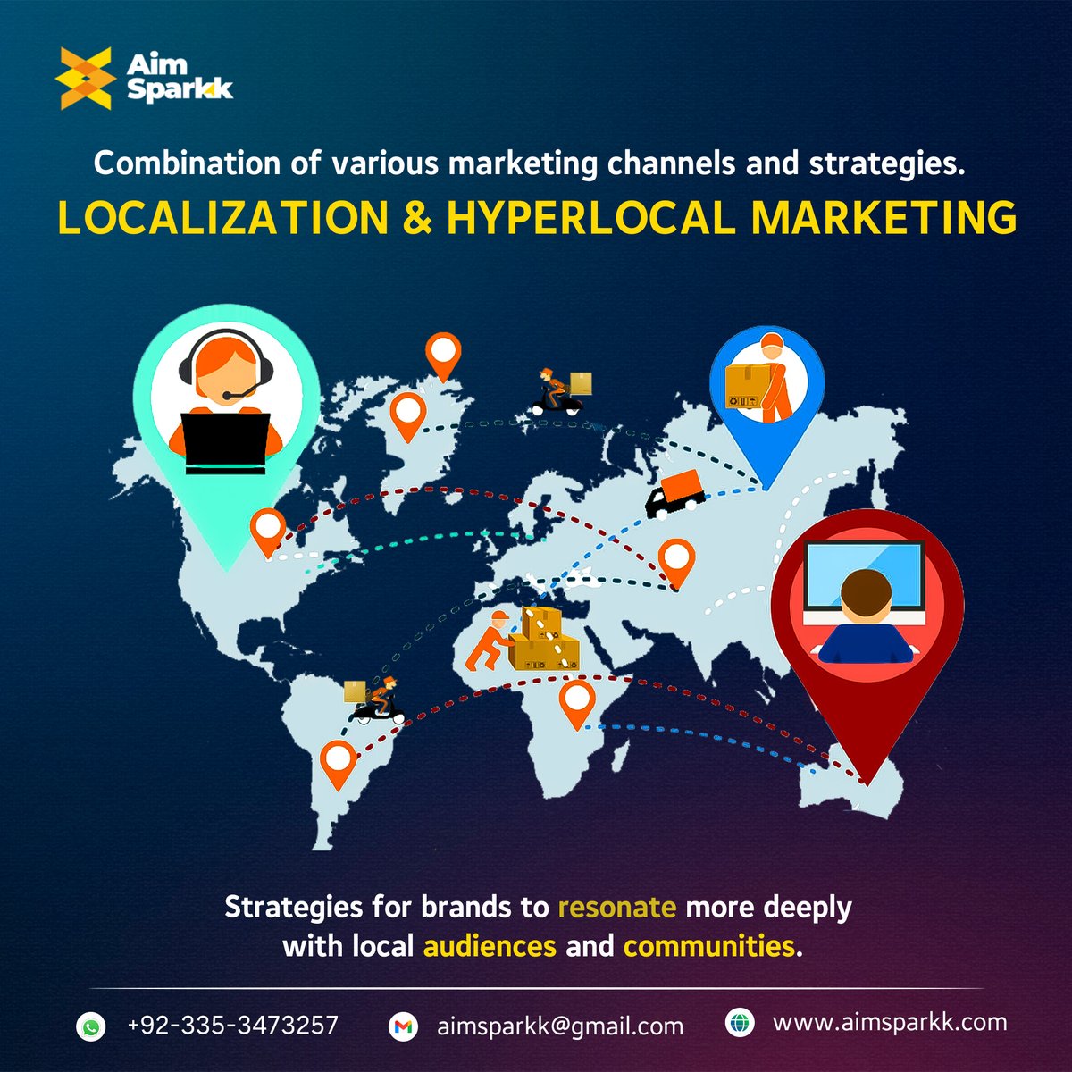 aimsparkk's tweet image. Expand your reach with localization and tap into the latest hyperlocal marketing trends! 🚀 Boost your business&apos;s visibility today. #Localization #HyperlocalMarketing #DigitalMarketing #TrendingTactics