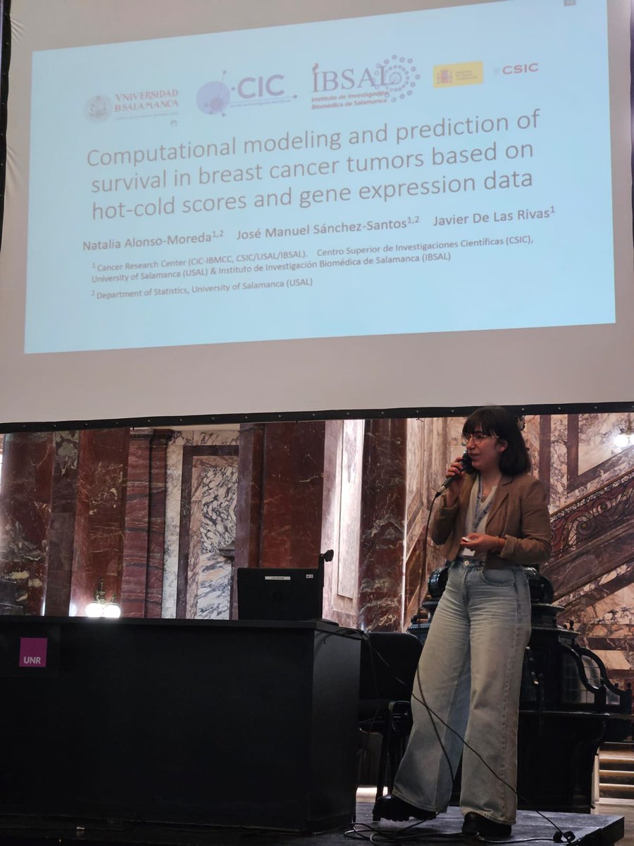 Natalia Alonso-Moreda🇪🇸, member of #RiaBio presented: 'Computational modeling and prediction of survival in breast  cancer tumors based on myelo-lymphocyte ratios and hot-cold scores.'  🩺📊 <a href="/a2b2c/">A2B2C</a> #SoIBio #RiaBio2023
