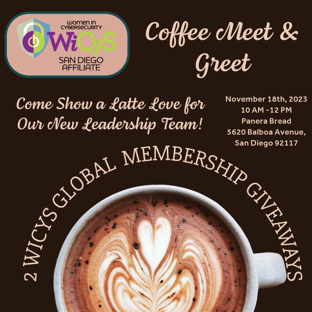 wicyssandiego's tweet photo. Join the #WiCySSD Leadership Team on 11/18 for a #MeetandGreet. #SeeHerAsEqual #wicys #wicyssandiego #SanDiego @wicysorg @lynn_dohm https://t.co/xNkwtgEEuD