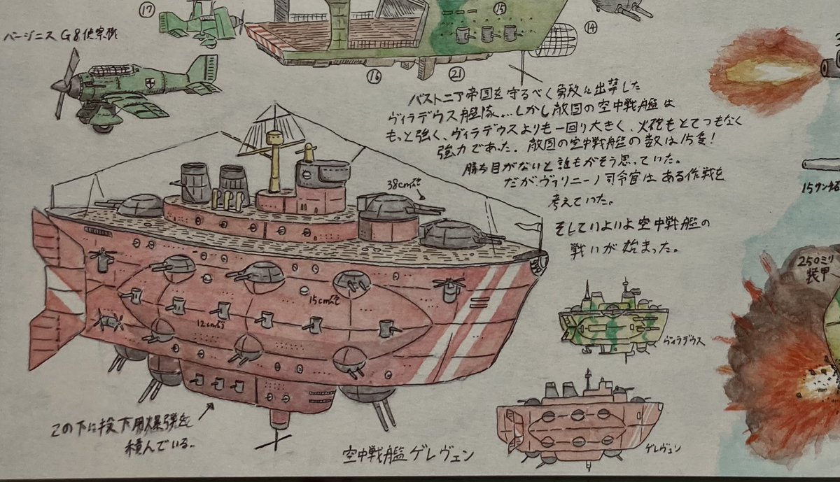 雑学架空兵器 第1話 『空中の戦士達』中編 #絵 #ペン画 #水彩画 #メカ