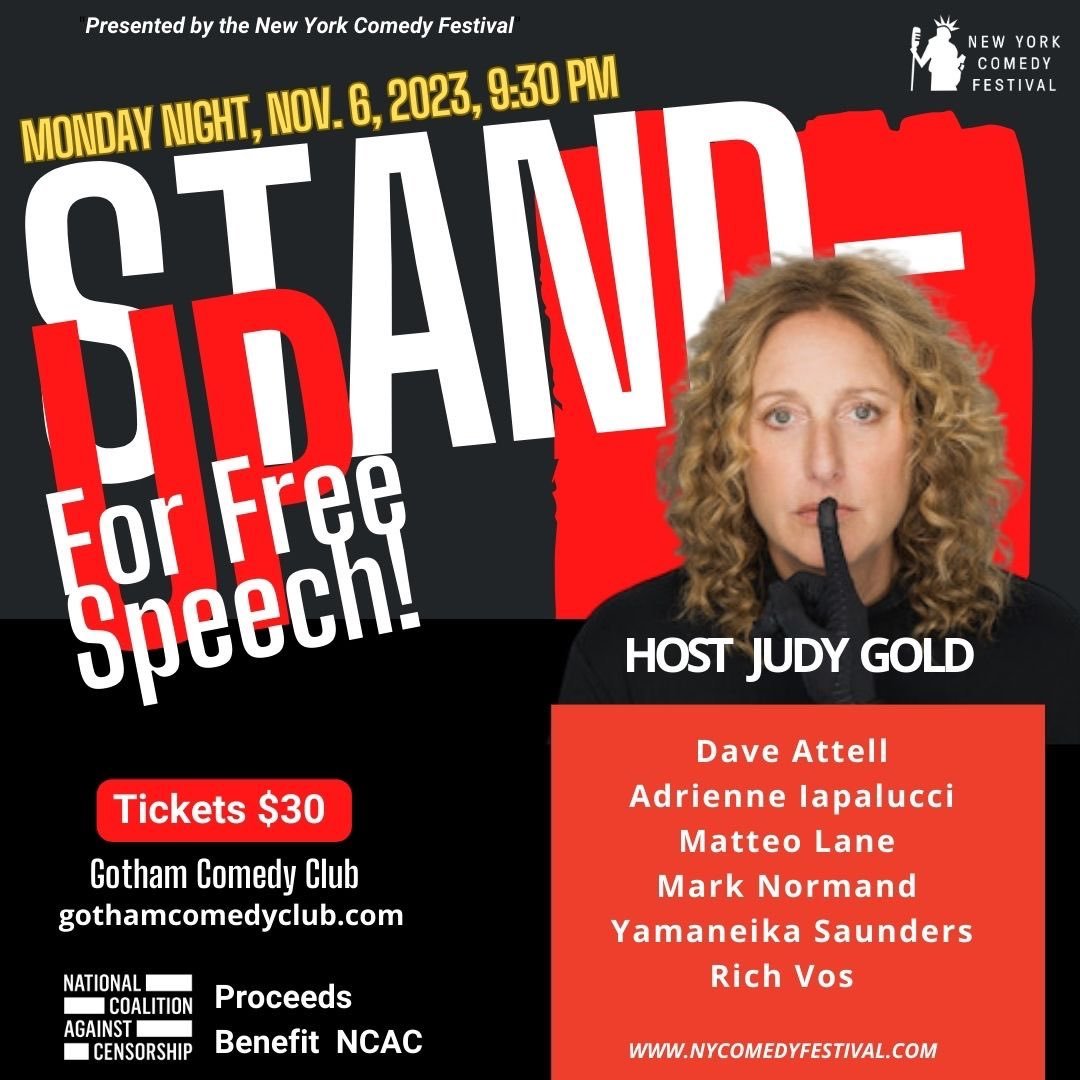 On Monday, we have a great lineup for Stand-Up For Free Speech as part of the @nycomedyfest that features @JewdyGold, @attell, @AIapalucci, Matteo Lane, @marknorm, @yamaneika, and @RichVos. You don't want to miss this gothamcomedyclub.com