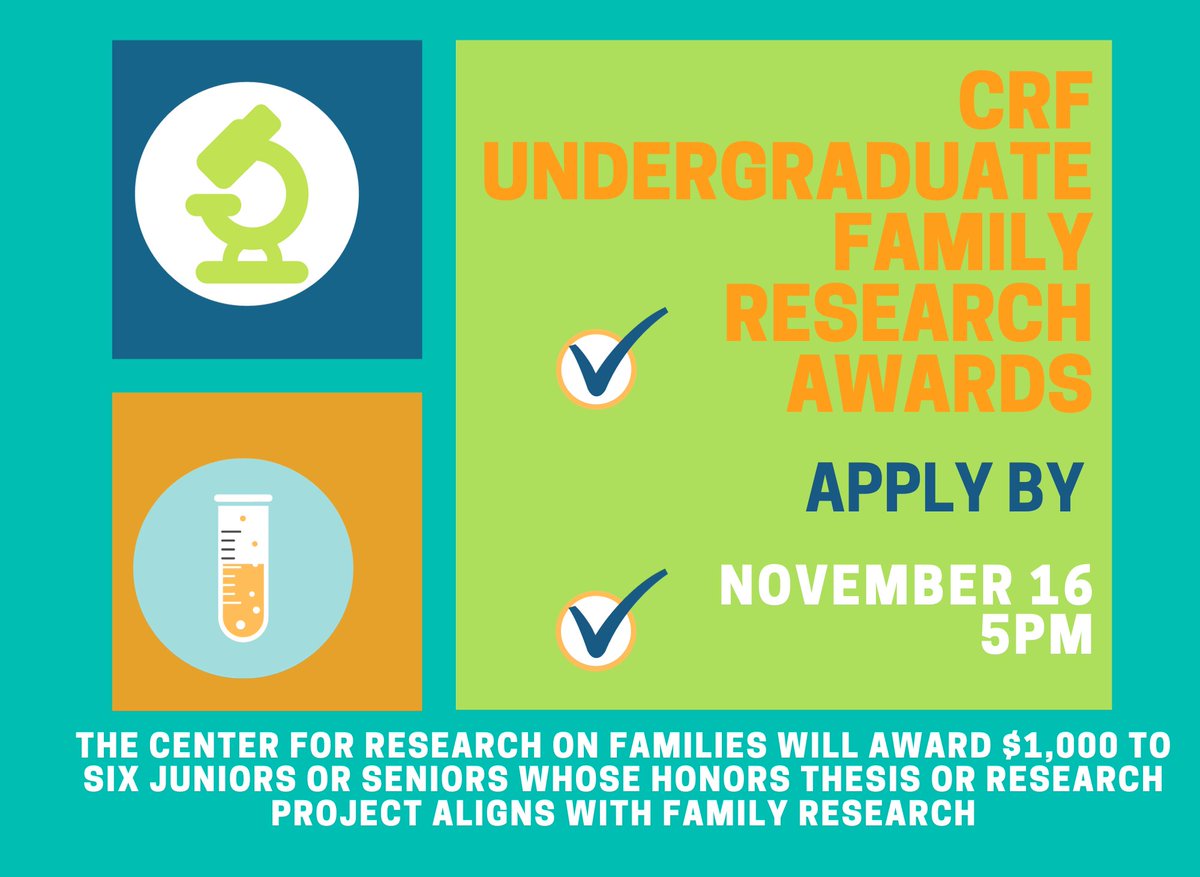 The Center for Research on Families will award $1,000 to six UMass Amherst undergraduate students, currently in their junior or senior year whose honors thesis, research project or capstone project aligns with family research. 

Application Link: umass.edu/family/student…