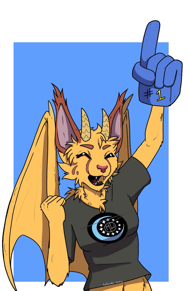 Got art of my fursona cheering on her <a href="/Jellesmarbles/">Jelle’s Marble Runs</a> team from my friend Ty.
