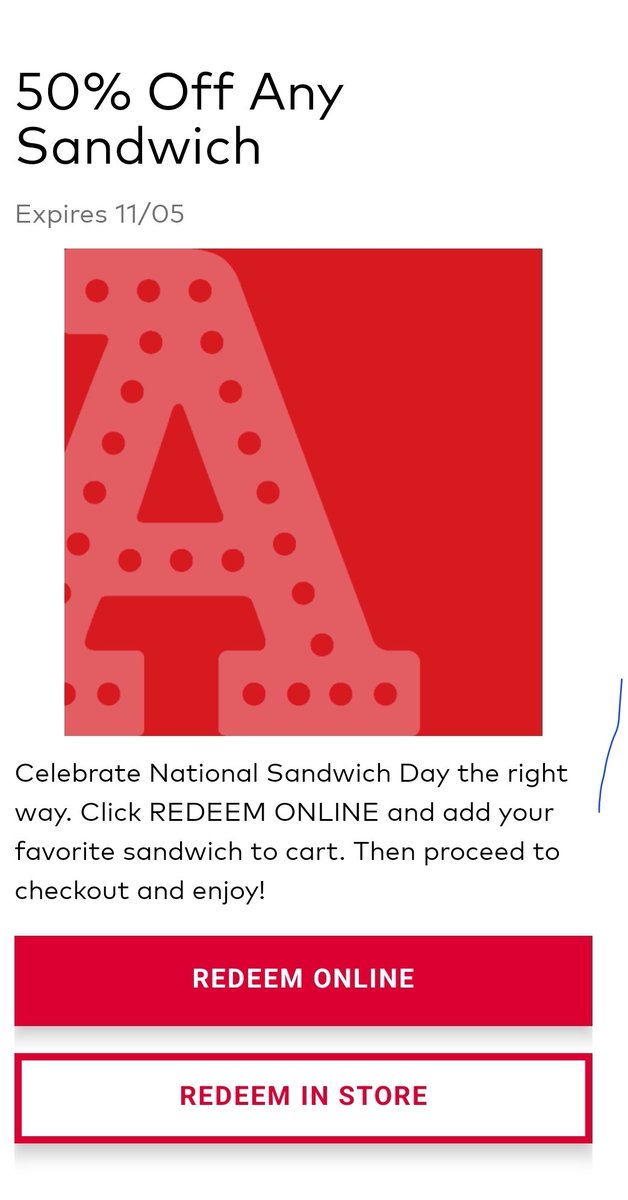 ace5264's tweet photo. Arby's 50% off sandwiches promo https://t.co/1Iz1NsJJeV