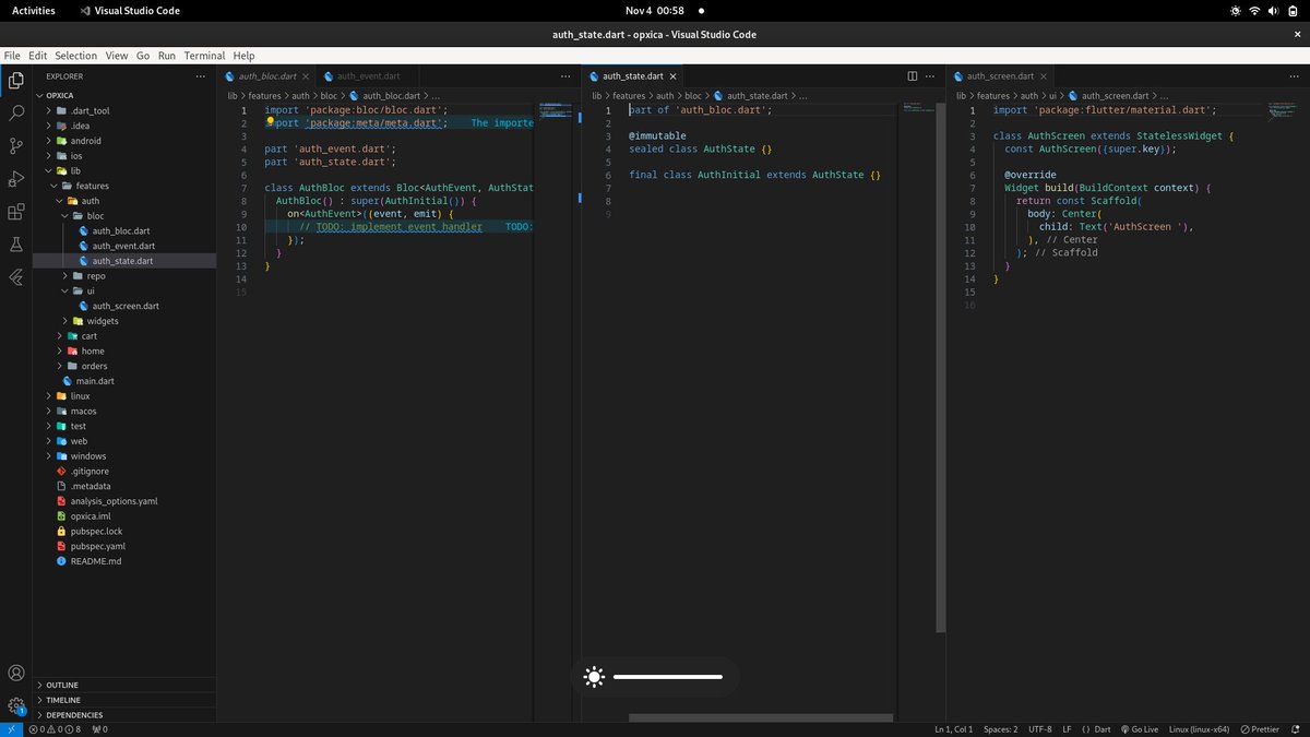 twtutkarsh's tweet image. Dear #FlutterDevs
Here is an update over &apos;quickfire&apos;.
I) Till now, it can create a flutter project with feature-first approach (bloc, UI, Repo and Widgets folder)
II) It can create a basic scaffold for every UI
III) It can create a bloc files

Will share the repo really soon 🚀