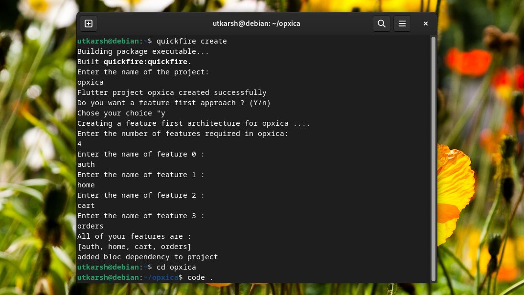 twtutkarsh's tweet image. Dear #FlutterDevs
Here is an update over &apos;quickfire&apos;.
I) Till now, it can create a flutter project with feature-first approach (bloc, UI, Repo and Widgets folder)
II) It can create a basic scaffold for every UI
III) It can create a bloc files

Will share the repo really soon 🚀