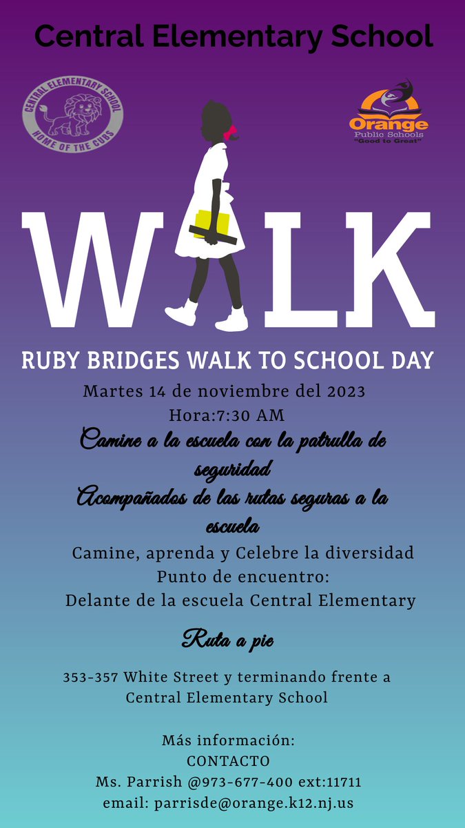 Central Elementary School is hosting a "Ruby Bridges Walk to School Day" on Nov. 14, at 7:30 AM. Students will have a chance to celebrate Ruby's courage by participating in a walk and learning about the Civil Rights Movement. #GoodtoGreat #RubyBridges