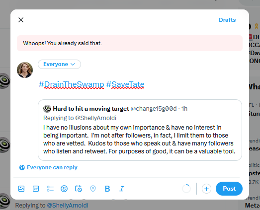 ShellyArnoldi's tweet photo. #DrainTheSwamp #SaveTate
This is how they do it: You all need to do this if you want to reach anyone!!! https://t.co/vUMlqlkPXv