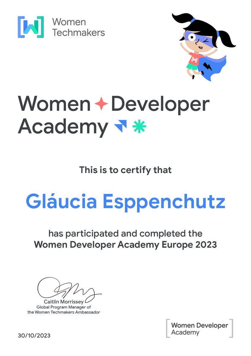 Proud to accomplish one more step! October was intense, but I don't regret one single day
Thanks @GoogleDevEurope !
#WDA #WomenDeveloperAcademy