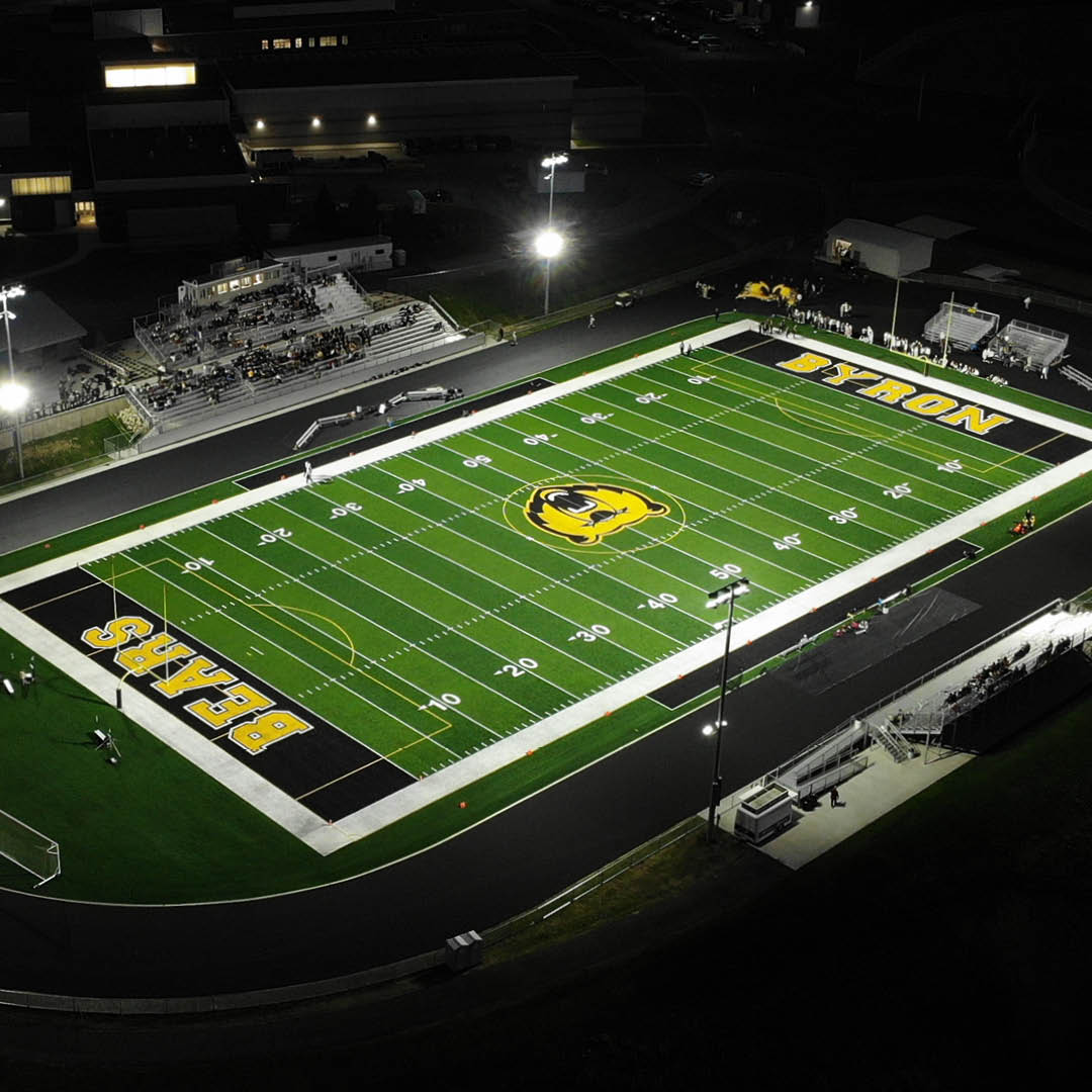isginc1973's tweet photo. Nothing like high school football playoffs! We can't take a side in this one - best of luck to @KM_Activities and @ByronBears, two schools we have had the pleasure of working with on their path to a championship! #FridayNightLights #Playoffs #ISGSportsAndRec #FieldDesign https://t.co/UX2uXvlid6