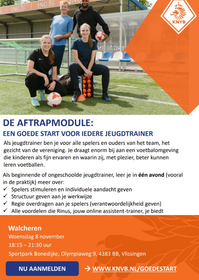 edwinoverbeeke's tweet photo. WELKOMSTPROGRAMMA | Om jou als (startende) jeugdtrainer nog beter te ondersteunen, is de Aftrapmodule ontwikkeld. Een gratis bijeenkomst @svwalcheren waarbij je in één avond de belangrijkste basisonderdelen leert &amp;ontzettend veel tips krijgt. Meld je aan 👉https://t.co/2ChWuV2yBA https://t.co/bRqOECYVY7