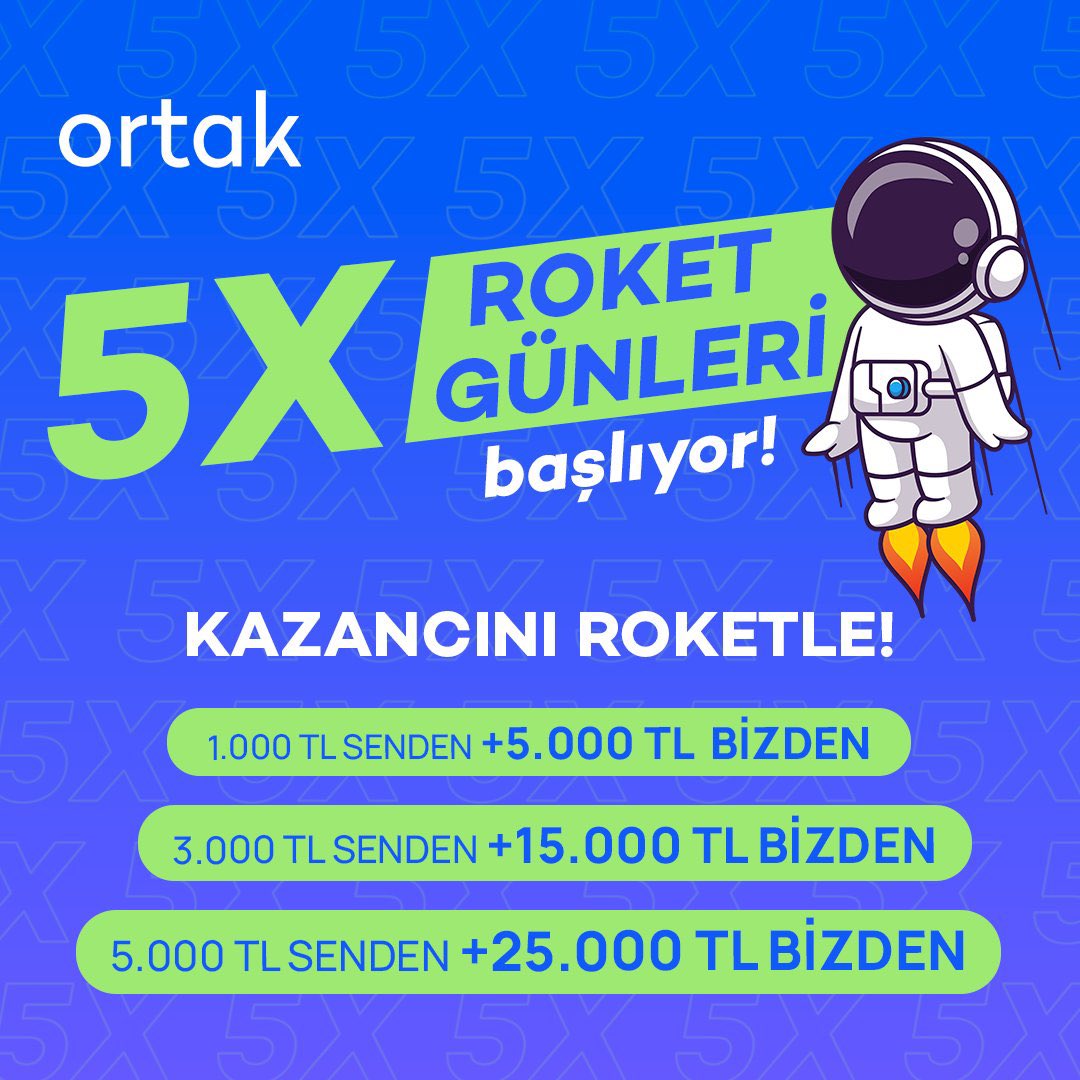 Ortak! 🚀 Yatırdığınız paranın 5 katı hesabınıza tanımlamıyor 1 hafta süre ile. 1000 kişi ile sınırlıdır ⭐️