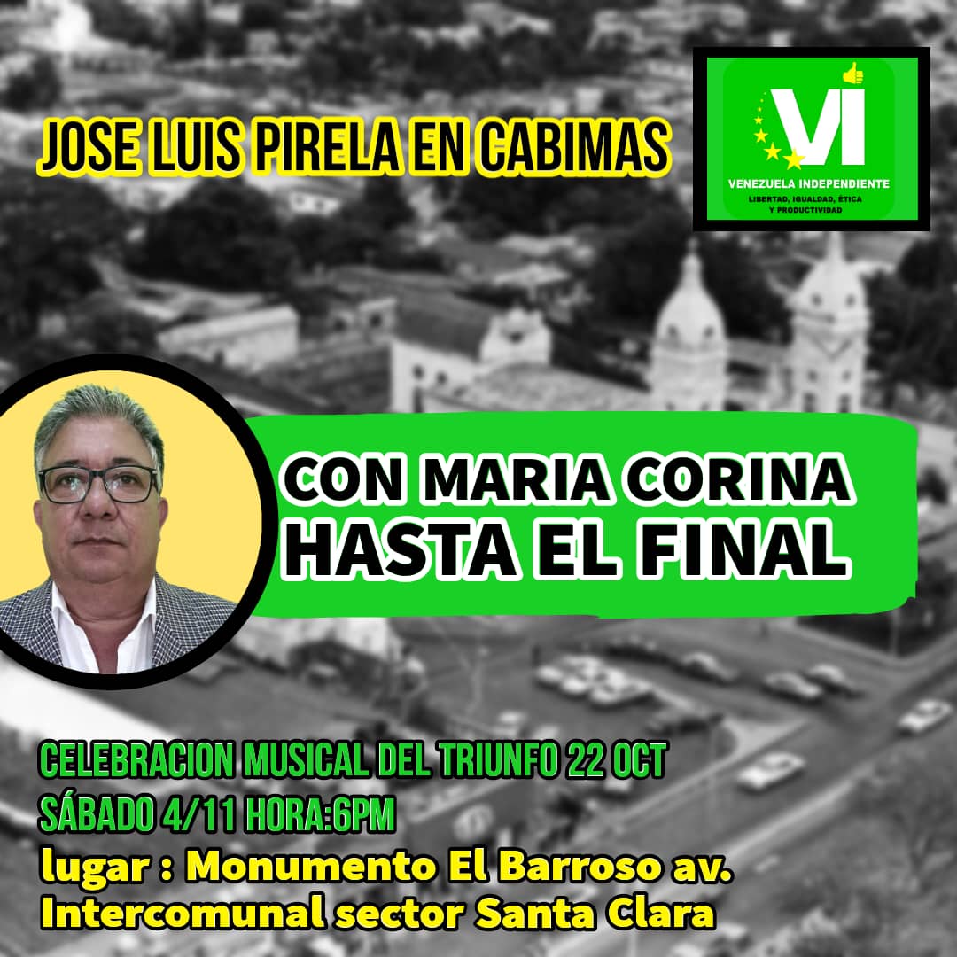 joseluispirelar's tweet photo. EL BRAVO PUEBLO DE CABIMAS: celebra el triunfo del 22 de octubre  con todo cariño los voy a acompañar este sabado.VAMOS CON MARIA CORINA HASTA EL FINAL !!! https://t.co/afAl1W7f7L