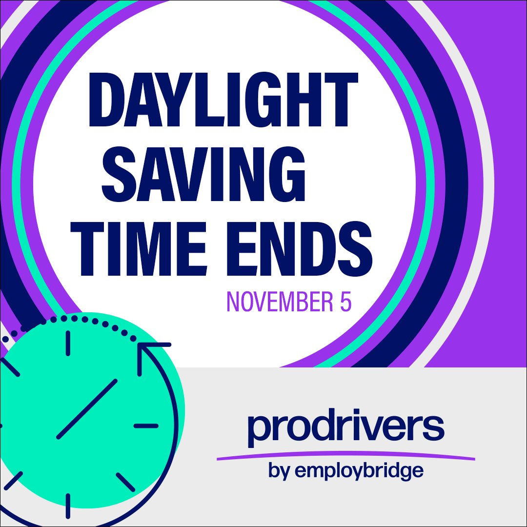 ProDrivers's tweet image. Daylight Saving Time ends Sunday, November 5th. Don&apos;t forget to turn your clocks back 1 hour at 2am. #DaylightSavingTime #FallBack