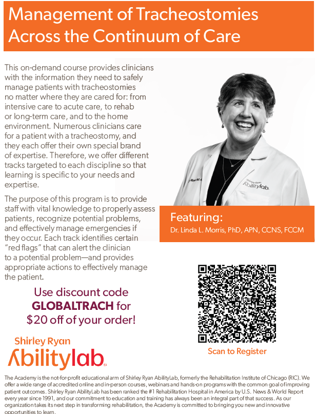 Don't wait to register for these online trach modules for your staff (providers, nurses, therapists). Take advantage of the #ITS2023 conference discount-limited time only! 
<a href="/global_gtc/">Global Tracheostomy</a> <a href="/NTSP_UK/">NTSP_UK</a> <a href="/NorthwesternMed/">Northwestern Medicine</a> <a href="/AbilityLab/">Shirley Ryan AbilityLab</a>