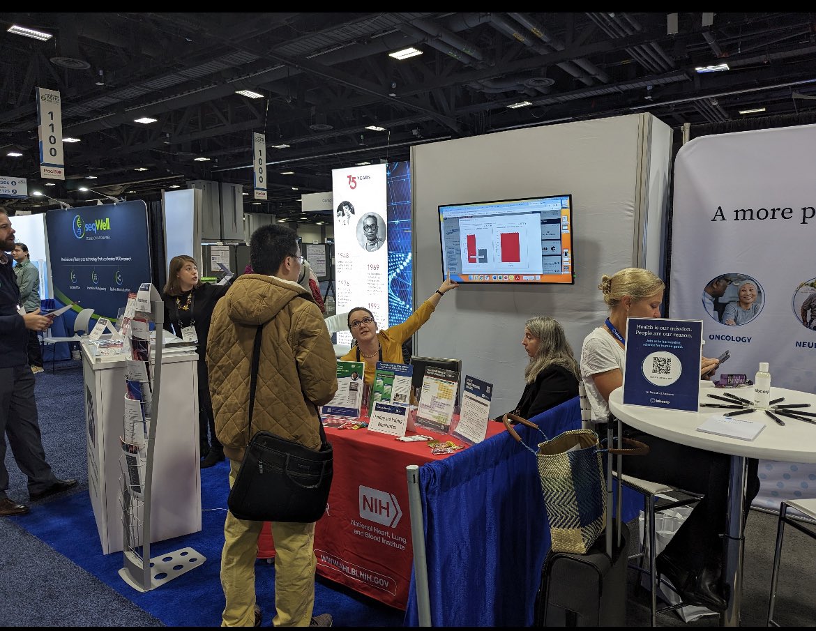 Bledine's tweet photo. Missed my demo today? Come by the NHLBI booth tomorrow at noon and learn about all the available and how to run a GWAS in the #biodatacalyst ecosystem! #ASHG23 https://t.co/dnGXXGC321