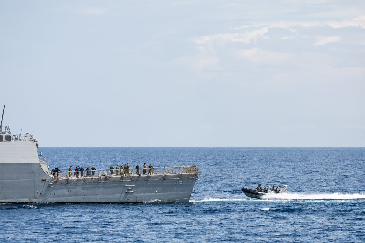 #HMASBrisbane has been conducting training including Rigid Hull Inflatable Boat passenger transfers alongside #USSRafaelPeralta during a regional presence deployment in Southeast Asia, demonstrating #YourADF's commitment to building relationships with regional partners & allies.