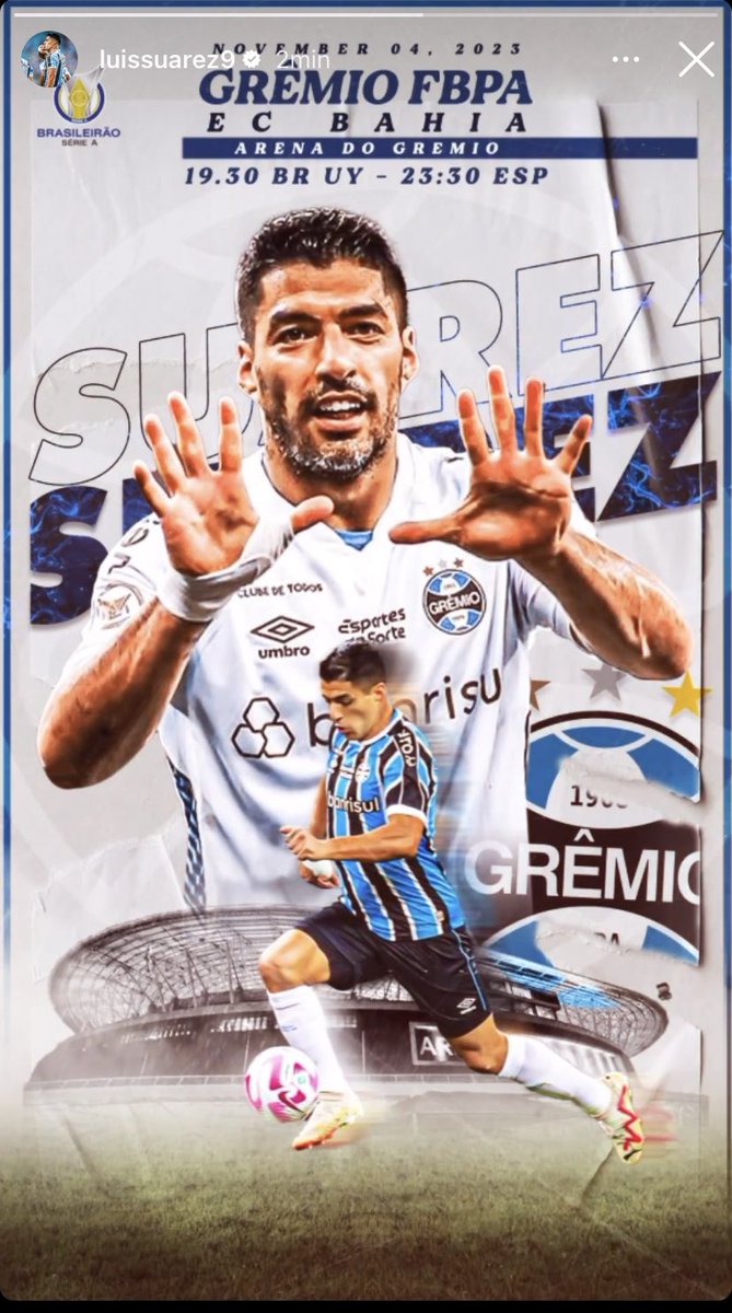Soccer News Grêmio on X: Suárez, agora, no insta: Gracias