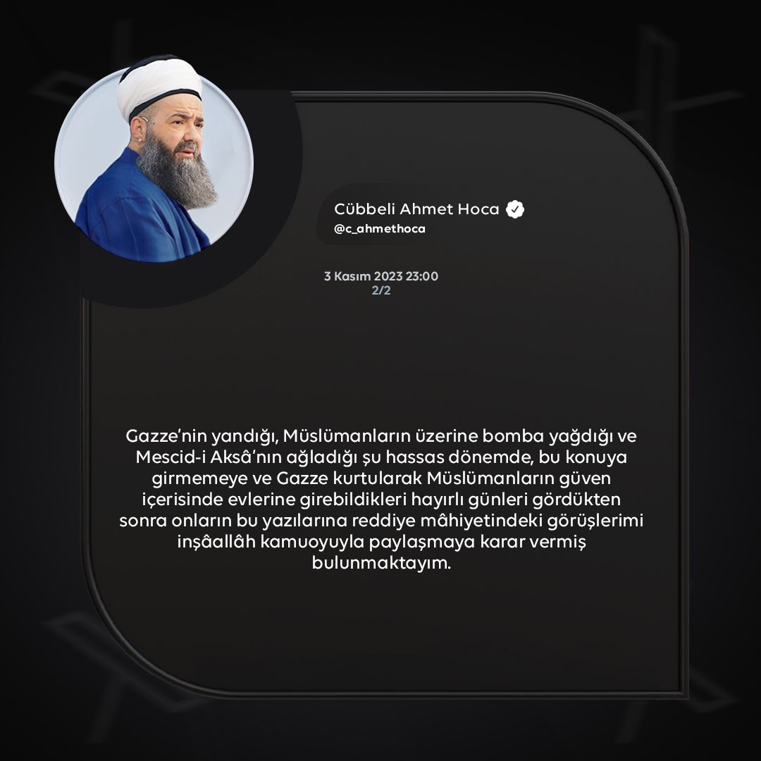 İsmailağa Câmiası’nın şahsımı hedef alarak yayınladığı yazıda, ne kadar tenâkuza düştükleri ve yalan beyânlarda bulundukları hususunda birçok cevâbım ve iknâ edici delillerim hiç şüphesiz mevcuttur. 

Bu hususta bir konuşma yaptığım zaman inat edenler dışında iknâ olmayacak bir