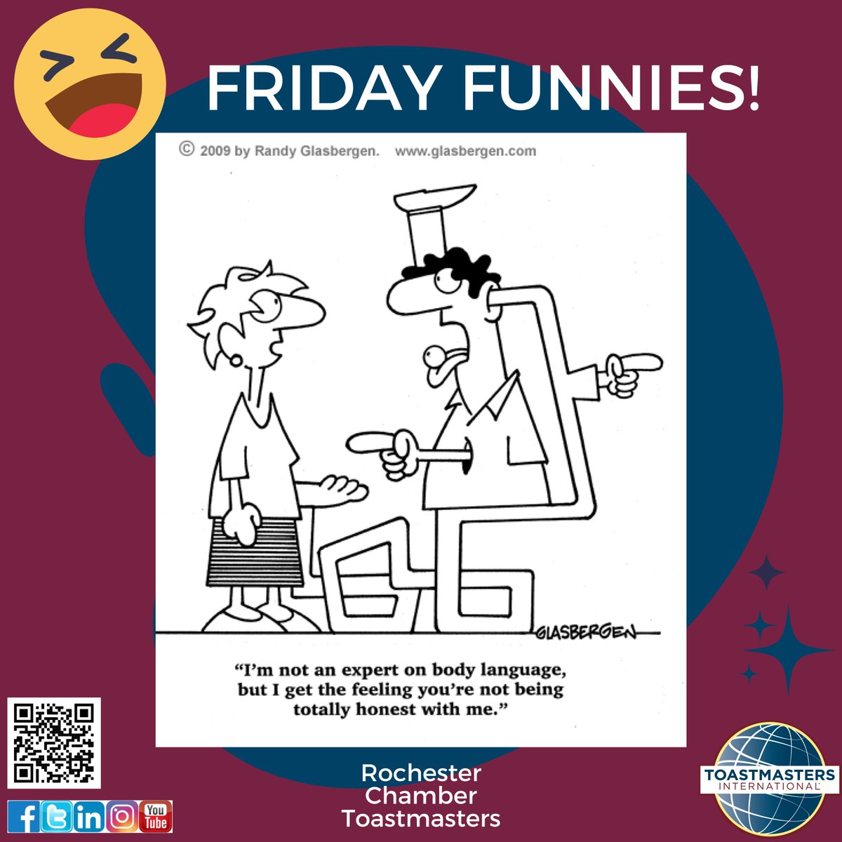 ChamberTmasters's tweet photo. #Friday Funnies 😆 We can’t make you an expert in body language, but we can help you use it more effectively #Toastmasters #d6tm #publicspeaking #leadership #rochmn rochester_mn #mn #funny #humor #neighborshare #neighborstory #neighbors #bodylanguage https://t.co/Q1trjffUin