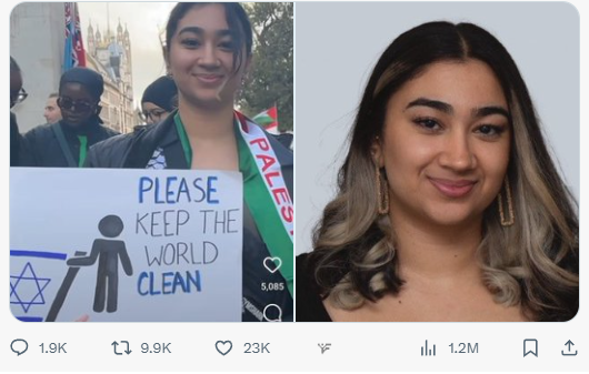 Meet Pakistani national Mehak Quereshi, who at last Saturday's pro-Palestinian demonstration seemed to want the genocide of the Jews. 

An intern at K2X Tech, which is a Pakistan company, she is a student at <a href="/GoldsmithsUoL/">Goldsmiths, University of London</a>. 

She needs to be expelled &amp; deported.