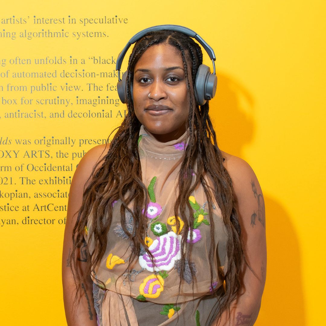 Artist Mandy Harris Williams' “In Discriminate” shows how algorithms pervade contemporary life, and reminds us, “it is an algorithm’s precise job, calling, and duty to discriminate...the algorithms discriminate so we don’t have to.” Featured now in “What Models Make Worlds.”