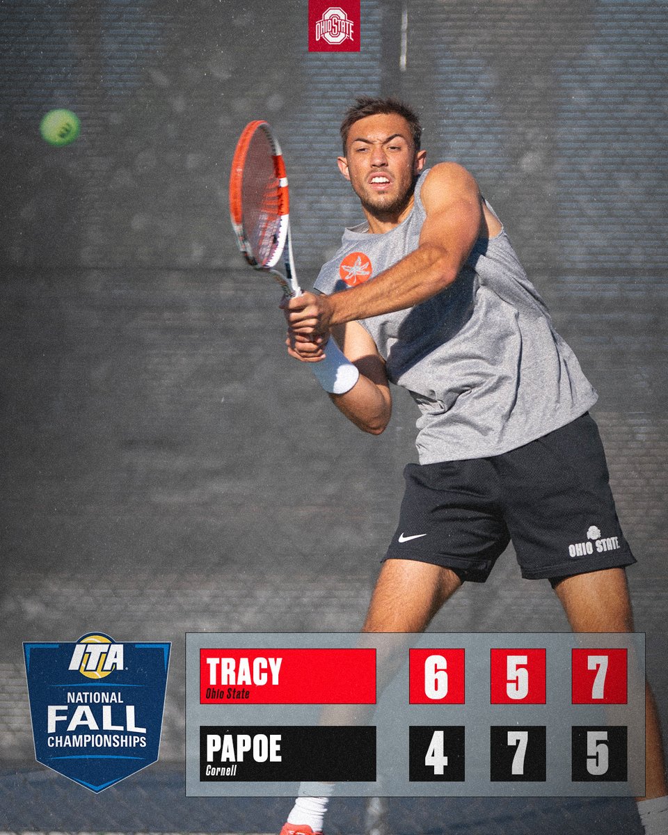 What a match! JJ Tracy outlasts Cornell's Radu Papoe and there are now ✌️ Buckeyes in the semifinals of the ITA Fall National Championship #GoBucks