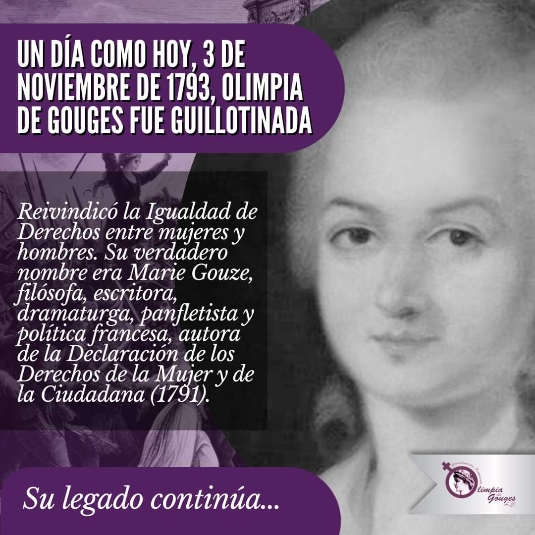 🟣Un día como hoy de 1793...

#mujeresfeministas #olimpiadegouges #somosolimpias