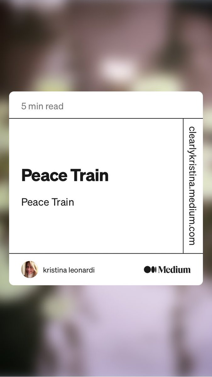 My essay “Peace Train” was published back in 2017 but I thought it was a good time to share it again…

#peace #worldpeace #innerpeace #bethechange #currentevents #selfawateness #personaldevelopment #holisticcareercoach #happiness #howtolive #life
clearlykristina.medium.com/peace-train-74…