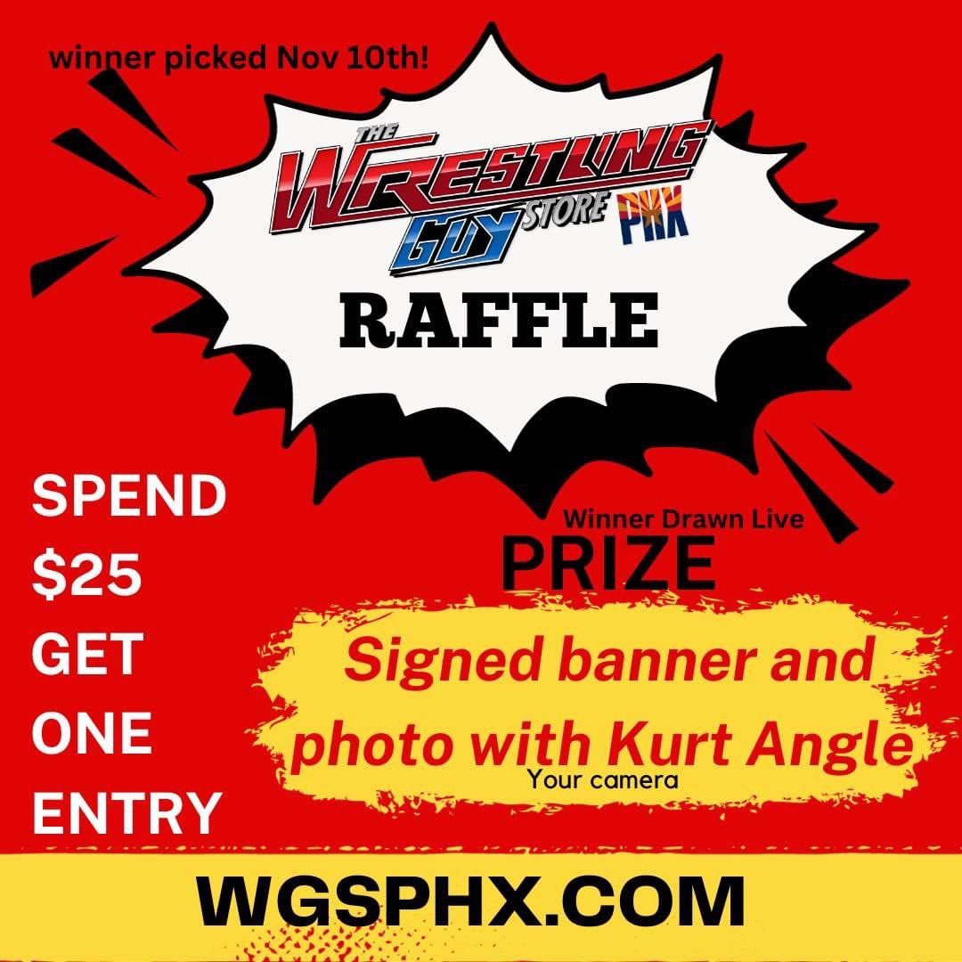 WrestlingGuyPHX's tweet image. Open today 11-6pm

We are getting close to the day. We will draw a winning ticket on Friday, Nov 10th. Winner doesn’t need to be present to receive their prize, but it will be hard to take your picture with him if you’re not! 🌵 #wgsphx #wrestlingstore #kurtangle