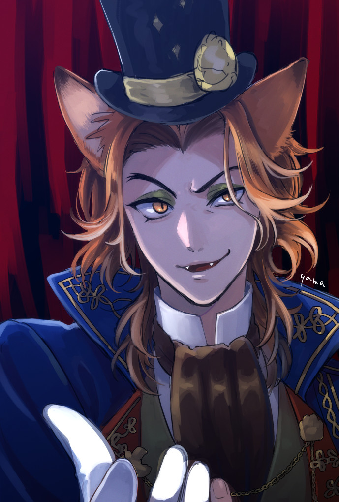 1boy male focus animal ears hat fangs gloves top hat  illustration images