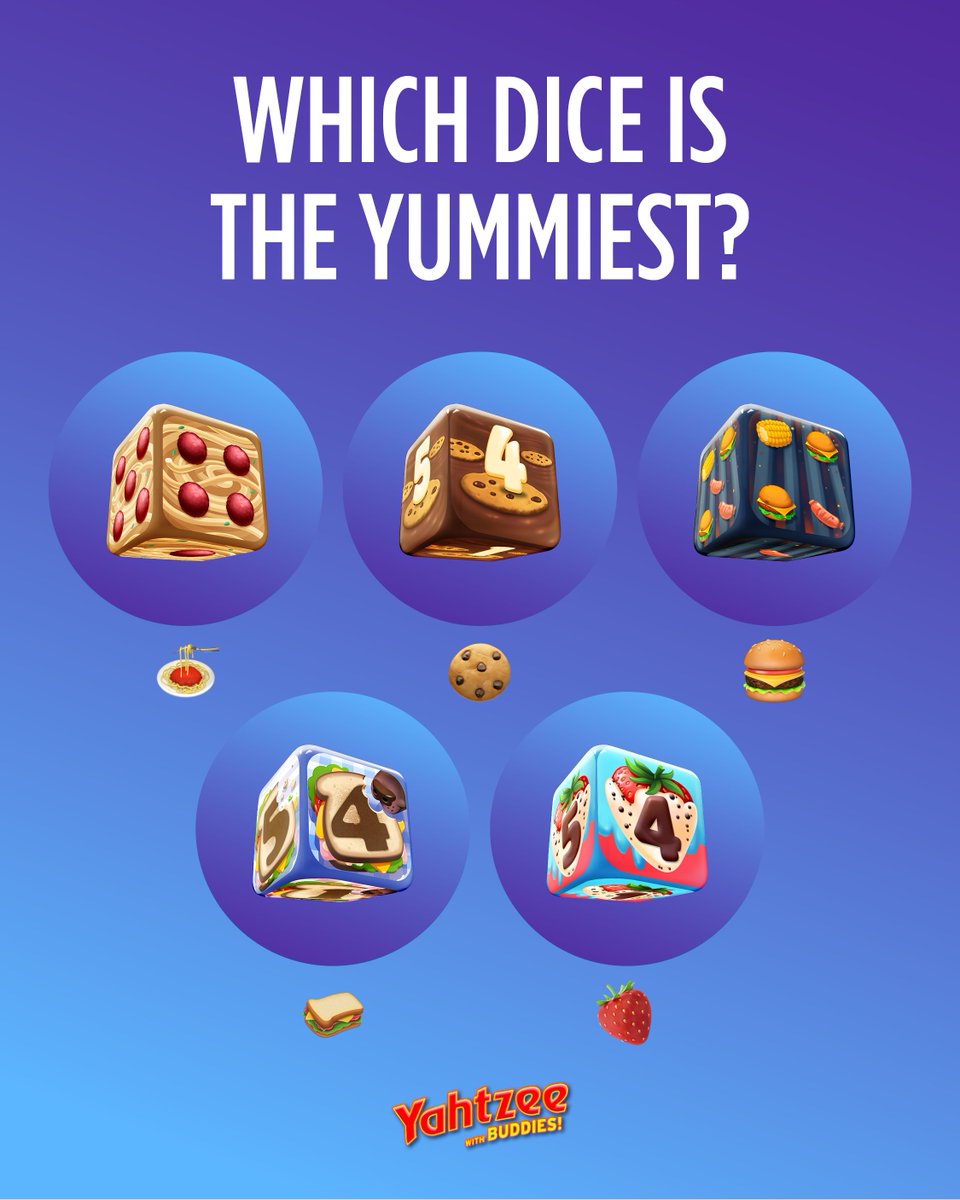 Rolling into the weekend with some foodie-friendly dice! 🎲🍔🍕 What's your go-to snack while playing Yahtzee with Buddies?