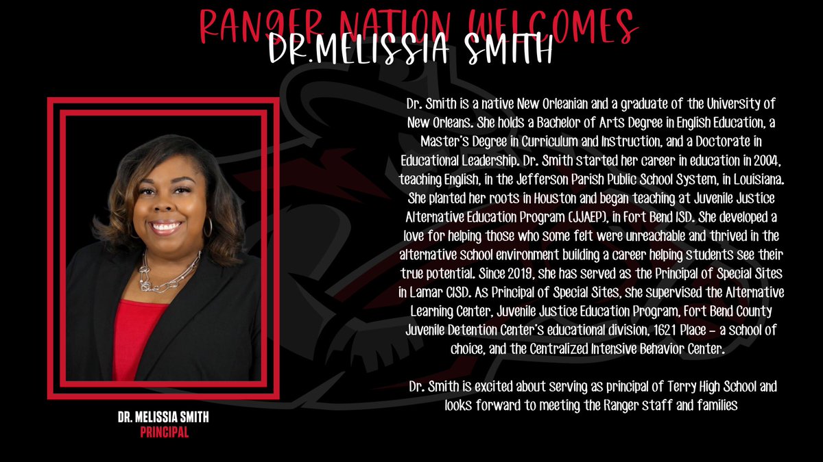 🚨📢 Ranger Welcome to Principal Dr. Melissia Smith📢🚨 #RangerPride #WeBelieve #BelieveTheBest