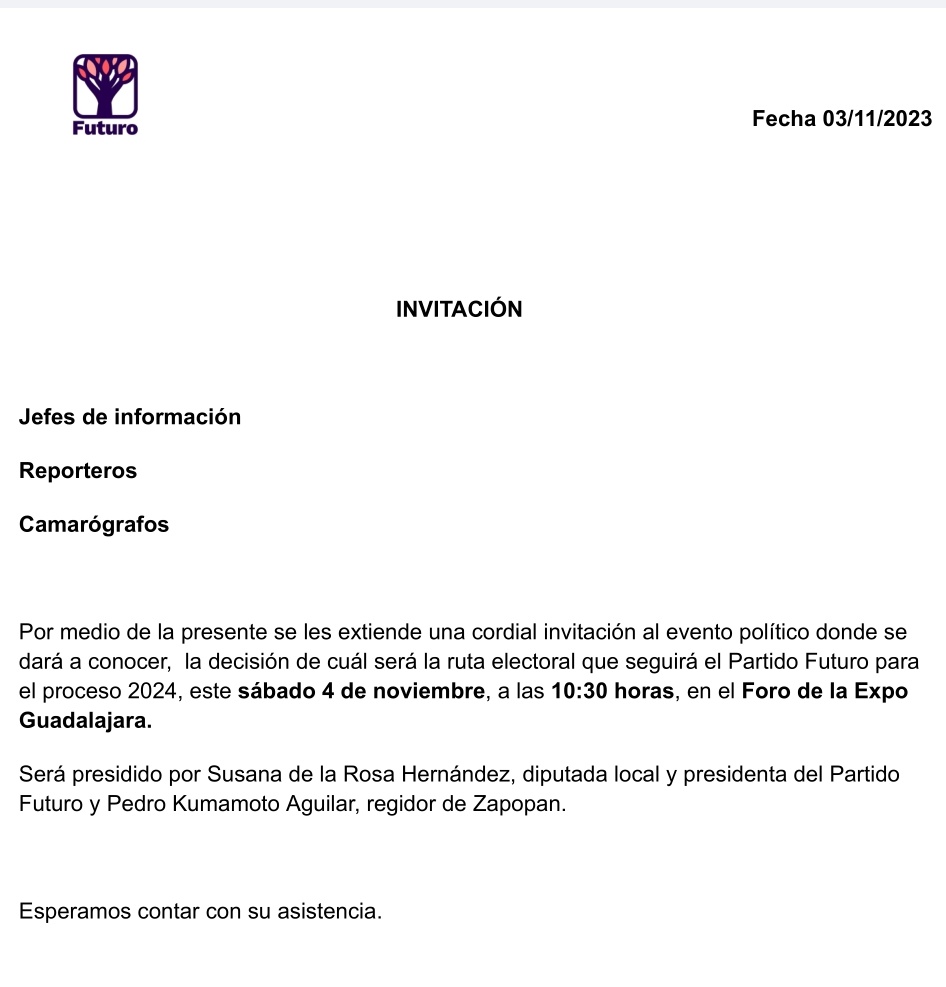 julio_rios's tweet photo. 𝗛𝗮𝗴𝗮𝗺𝗼𝘀 𝗙𝘂𝘁𝘂𝗿𝗼 𝗰𝗼𝗻 𝗠𝗼𝗿𝗲𝗻𝗮:
𝗮𝗹𝗶𝗮𝗻𝘇𝗮 𝗾𝘂𝗲 𝘀𝗲 𝗰𝗼𝗰𝗶𝗻𝗮 𝗽𝗮𝗿𝗮 𝟮𝟬𝟮𝟰 𝗲𝗻 𝗝𝗮𝗹𝗶𝘀𝗰𝗼 

El partido @Futurojal fundado por
@pkumamoto está en charlas para unirse al bloque de la 4ta Transformación, para enfrentar a @MovCiudadanoMX y al Frente PAN-PRI-PRD

Coalición de 3 partidos con registro nacional y 2 con registro local

@PartidoMorenaMx
@partidoverdemex
@PTnacionalMX 
@hagamosjalisco
@FuturoJal

La fecha límite para el registro de coaliciones electorales locales, finaliza el próximo 5 de noviembre.

Pero el anuncio para oficializar la decisión se daría mañana sábado a las 10 30 AM