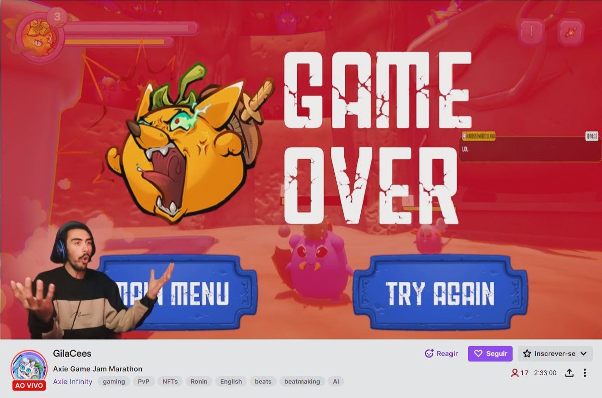 AxieColiseum's tweet photo. @GilaCees is having THE PERFECT Buba reaction to a Game Over while testing our game 😅

Don't forget to test it yourself too!
Download RIGHT NOW at:

https://t.co/lVl96KCwJ1

You can watch him at:
https://t.co/6YhZUQhWCB

#AxieGameJam2023 https://t.co/im3pM10LhF