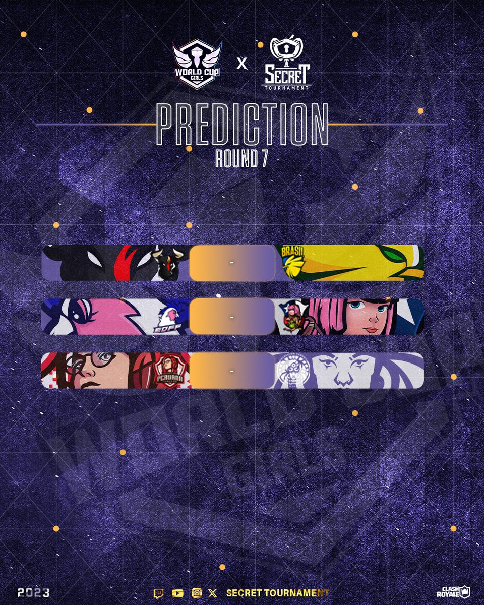 #WCG_S3_J7 #ClashRoyale 

Una vez más llegó el momento de las predicciones, y cada vez estamos más cerca de conocer al ganador.

Coméntanos tu predicción con la imagen en este tweet, toma un screenshot y súbelo a nuestro servidor de discord😉.

🔗 • discord.gg/qcduxP57