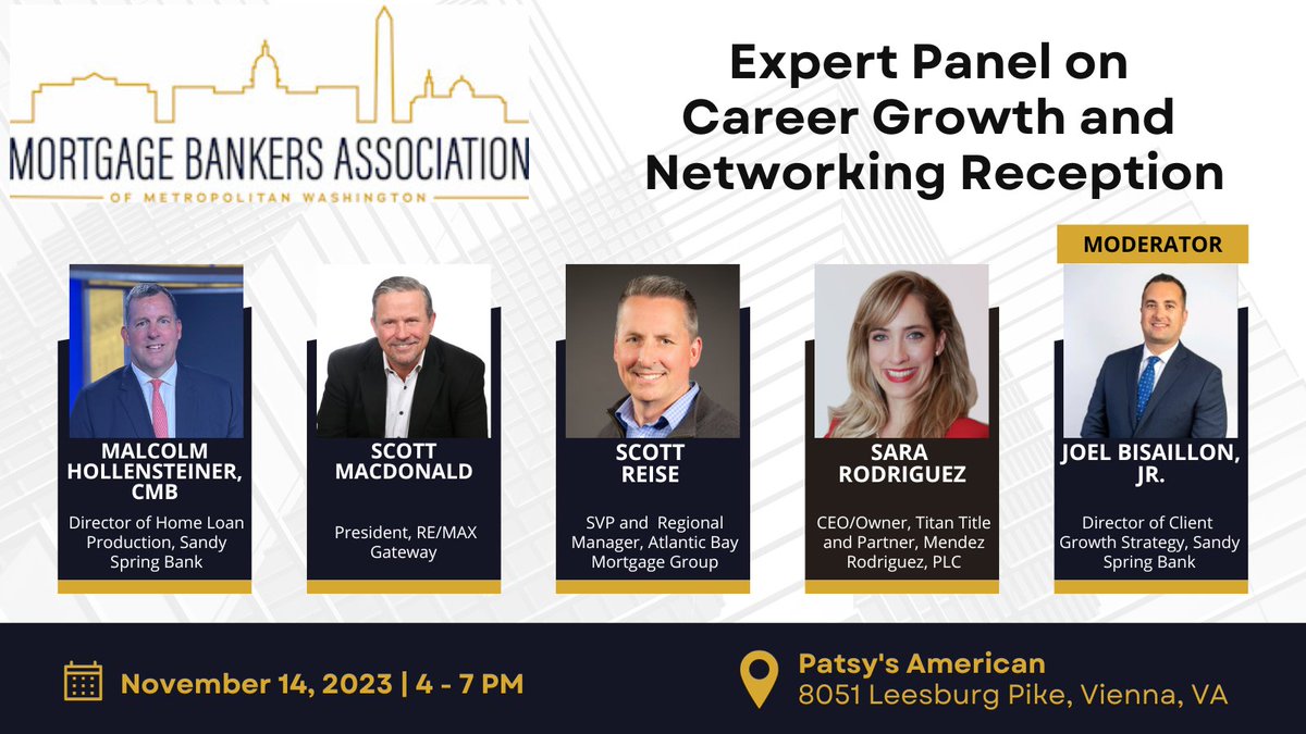 MBAMW's tweet photo. Aspiring Leaders and Producers in Lending, Real Estate, Title and Banking- join us on November 14th for an Expert Panel to discuss Career Growth. This exciting event will be followed by a networking reception. Register here: https://t.co/XaH9A5eIeM https://t.co/ZKjOZ5ZuGF