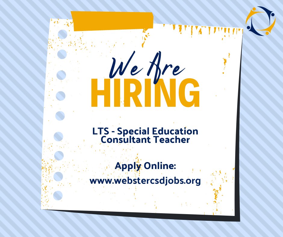 Klem Road North Elementary School is looking for a Long Term Substitute Special Education Consultant Teacher! See details and apply online here: applitrack.com/websterschools… #OneWebster <a href="/WCSDProud/">One Webster</a>