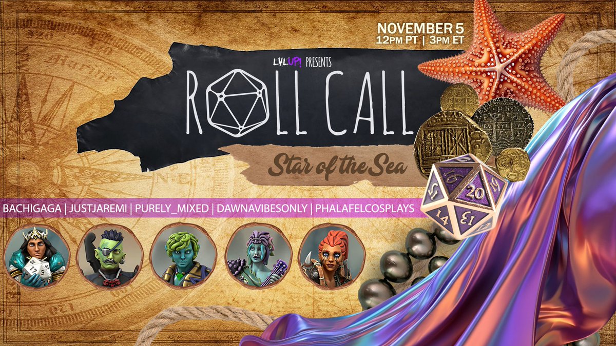 It's Happening! 🎲
D&amp;D is coming to LVLUP!   

Join us EVERY Sunday for ROLL CALL! with 2 new rotating spots every week! 
Twitch.tv/LVLUPStreamteam

NOVEMBER 5
12pm PT | 3pm ET

<a href="/bachigaga/">Bachigaga</a> <a href="/JustJaremi/">Jaremi</a> <a href="/purelymixed/">bri</a> <a href="/DawnaVibesOnly/">Dawna 💕</a> and <a href="/phalafelcosplay/">Phalafel ➡️ Home!</a>