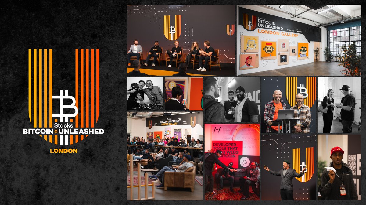 The sold out Bitcoin Unleashed London event was a huge success 🧡

⭐ <a href="/andrerserrano/">andre.btc</a> officially announced the sBTC Developer Release
⭐ <a href="/RuleBasedInvest/">chiente hsu, PhD.</a> highlighted the Bitcoin Ecosystem Fund
⭐ <a href="/kwok_phil/">Phil Kwok | EasyA</a> &amp; <a href="/dom_kwok/">Dom Kwok | EasyA</a> revealed 1000s of Stacks new devs

Learn more 👇 (1/2)