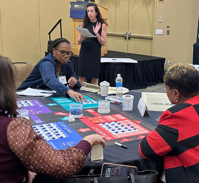 Students in the third cohort of the Coldiron Senior Nurse Executive Leadership Program recently gathered in Chicago. The fellows played board game "Friday Night in the ER" during a session on achieving organizational excellence with Rhonda Foster, consultant with Stamp and Chase.