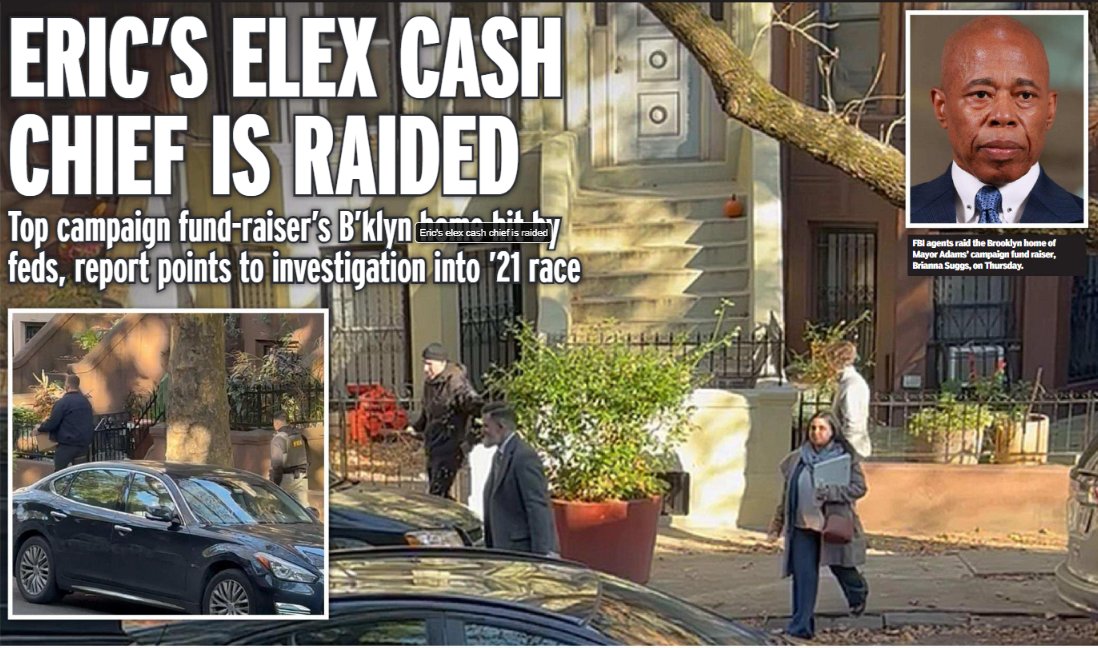 🍎 Mayor Adams' election cash chief is raided by FBI • Eric says he will ‘comply 100%,' stands by Brianna Suggs trib.al/Sbss65c • 💵Fundraiser's home hit by feds trib.al/BYrA5Ui • Who is Brianna Suggs? trib.al/UjkIQmN In e-📰 enewspaper.nydailynews.com