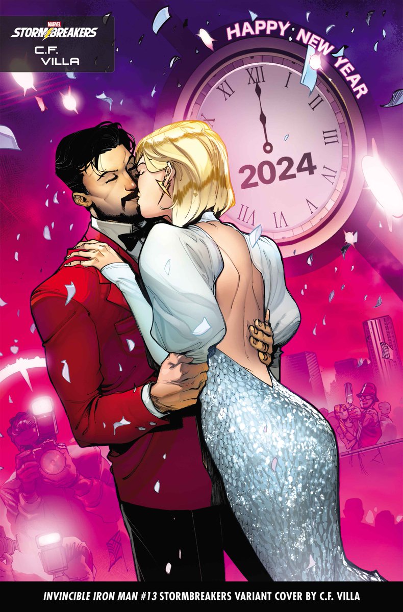 Marvel's tweet photo. Marvel heroes ring in the New Year in the December collection of ‘Stormbreakers Variant Covers’! See your favorite heroes party, toast and share a midnight kiss as they enter the New Year in style. https://t.co/3SU5rXlTKn https://t.co/ntrDaTg2Dm